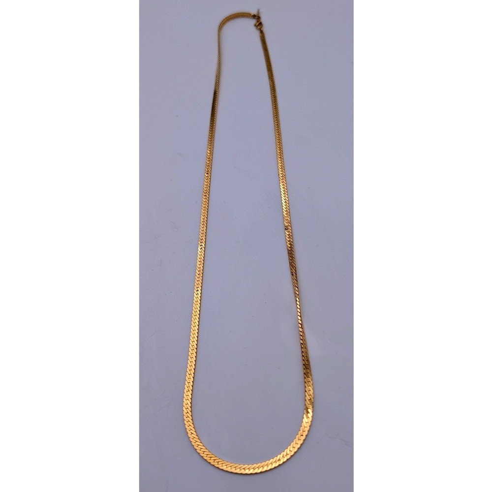 Monet Gold Tone Herringbone Chain Necklace Vintage Flat Link 22 Inch Classic